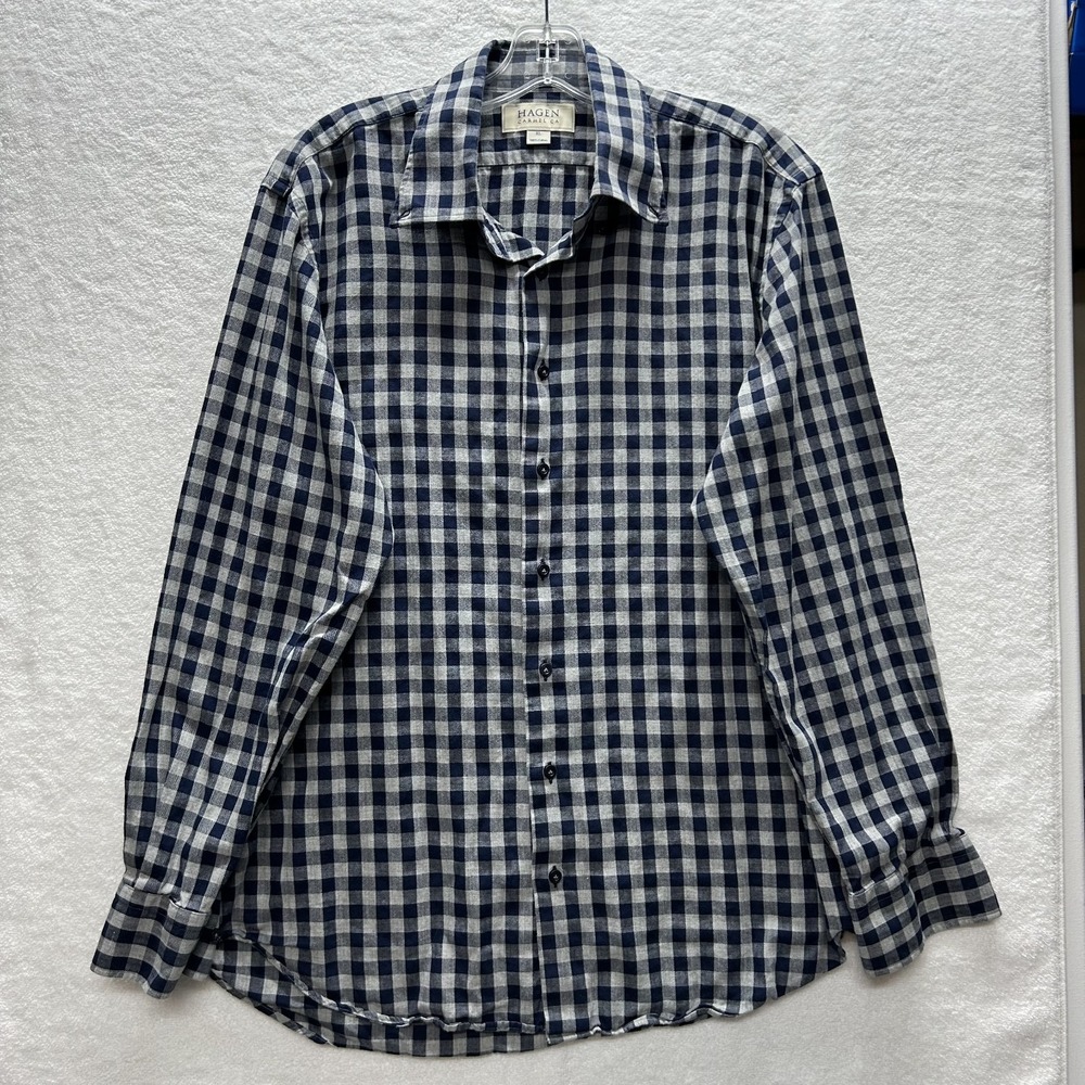 Hagen Carmel Mens Size XL Gray Blue Long Sleeve Button Up Shirt (S9)